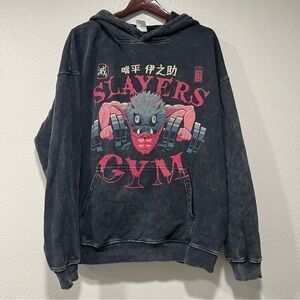 Demon Slayer Inosuke Hashibira Vintage Anime Hoodie Size XL Retro Washed Black